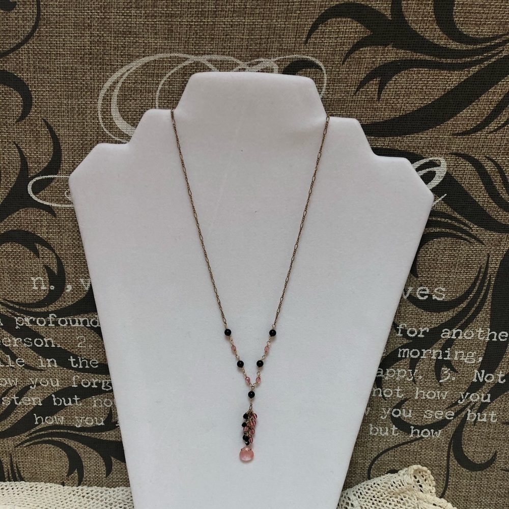 Vintage Petite Black and pink beaded necklace